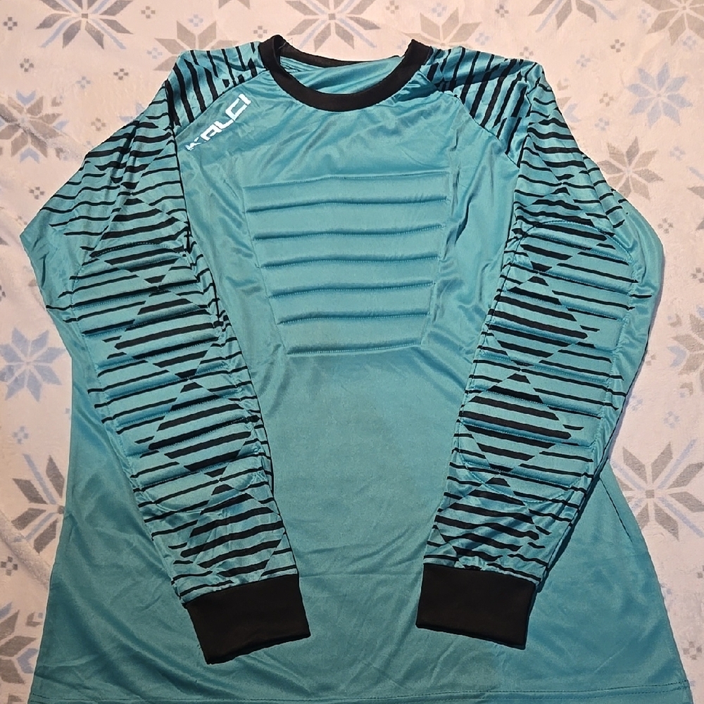 Kalci Teal and Black Striped Long Sleeve Goalie Shirt